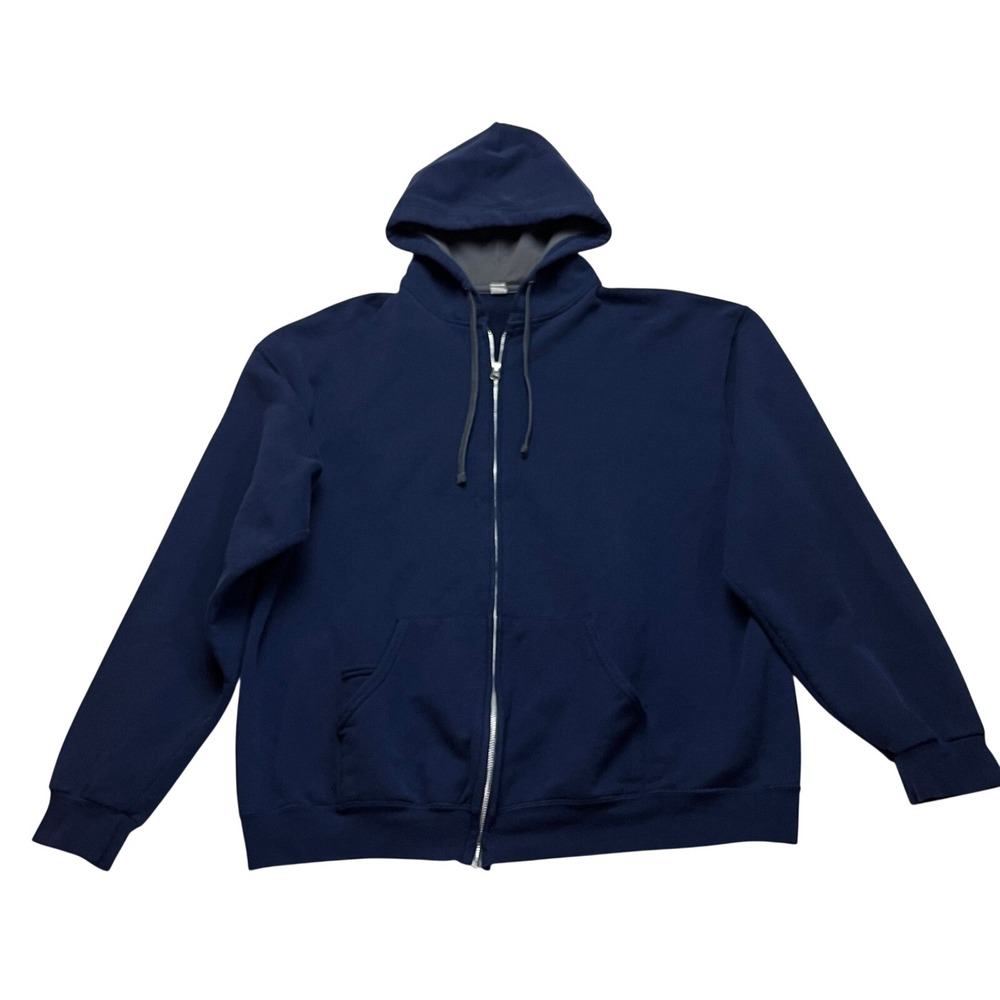 Fruit of the Loom‎ Hoodie Mens 2XL Navy Blue Sofspun Full Zip Fleece Sweatshirt